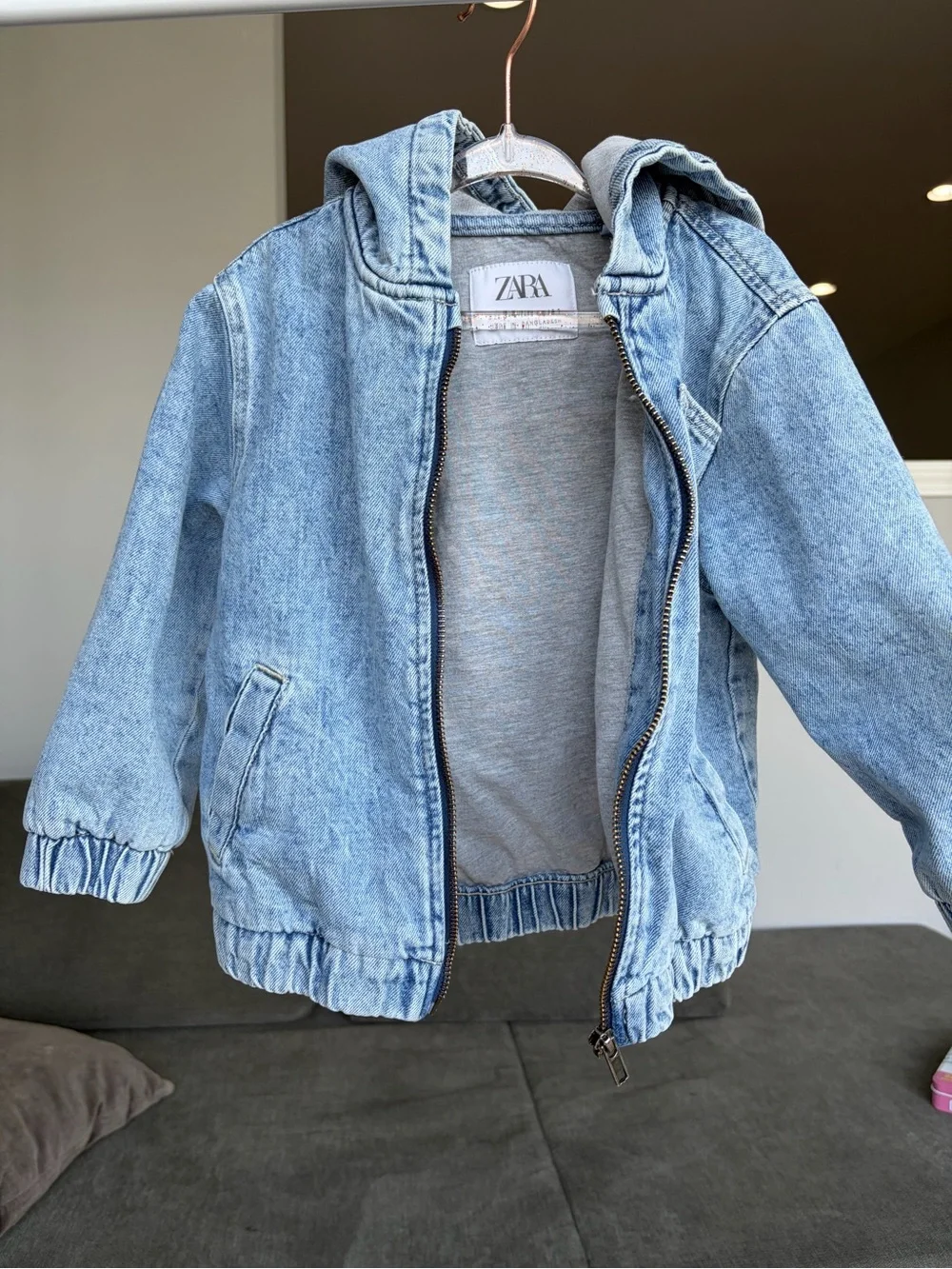 ZARA Light Wash Kids Denim Hooded Jacket